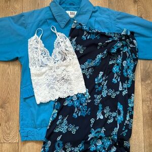 Free People Sunray Sarong Skirt | Blue Combo Floral | Size 8